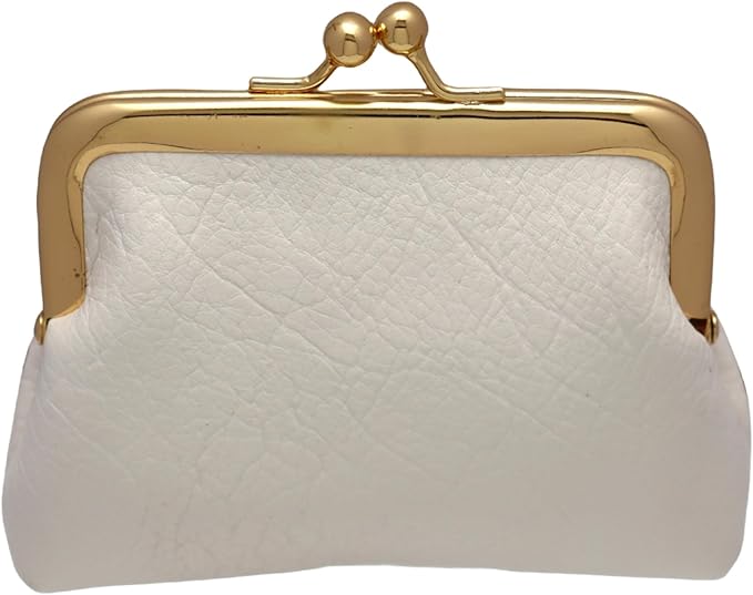 Coin Purse Vintage Bag Lock Wallet Buckle Kiss Lock change purse change holder wallet coin Leather coin wallet(B white)