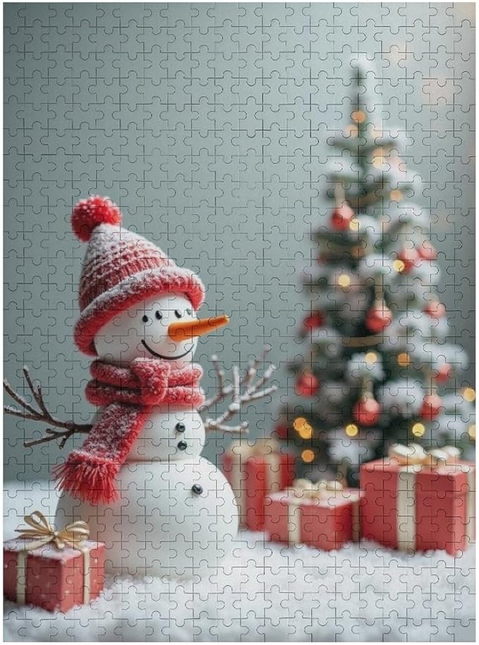 Wooden Puzzles for Adults 500 Pieces, Christmas Winter Snowman, Each Piece is Unique and Perfectly Put Together, are Special Home Decorations, Fun Puzzles, Party Games, Family Toys
