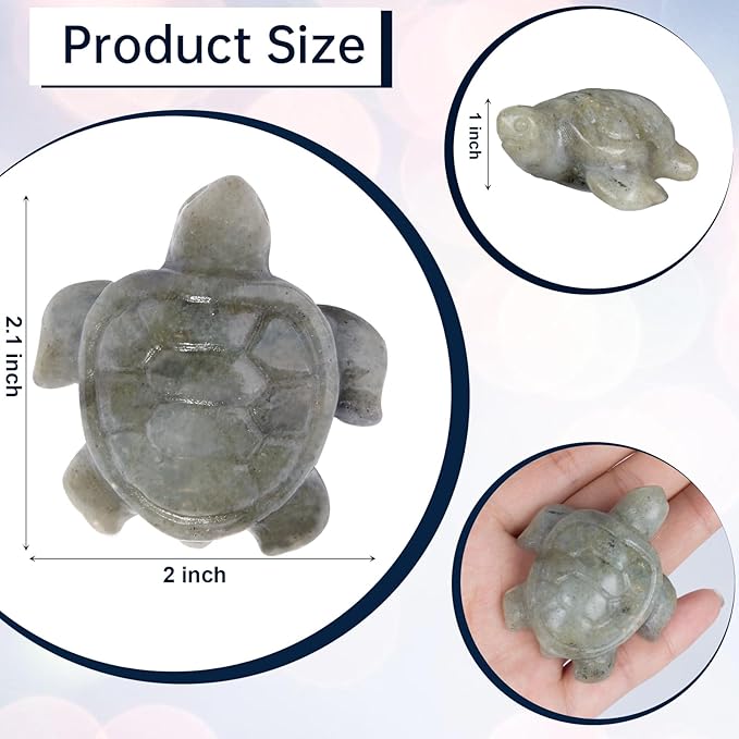 Crystal Travel Sea Turtle Figurines, Labradorite Sea Turtle Travel Gifts for Women Men Travelers, Hand Carved Good Luck Charm, Spiritual Companion Collectible Animal Statue Decors 2.1”