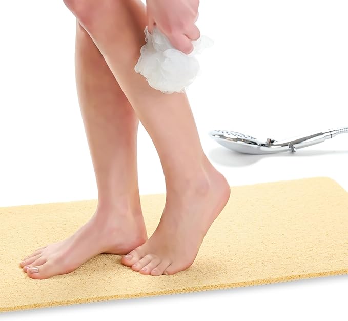 Non Slip Bathtub Mat Shower Mat for Tub - Loofah Bath Mats for Bathroom - 31x16 Bathtub Floor Mat - Textured Anti Slip Bath Mat Without Suction Cups - Secure Mat for Wet Areas (31x16 Beige)