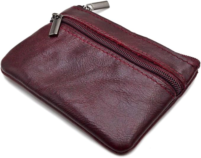 Multi-Functional Genuine Leather Wallet - Wine Red Compact Card Holder with 3 Zippers, Built-in Key Ring & Coin Purse for Travel (purple)