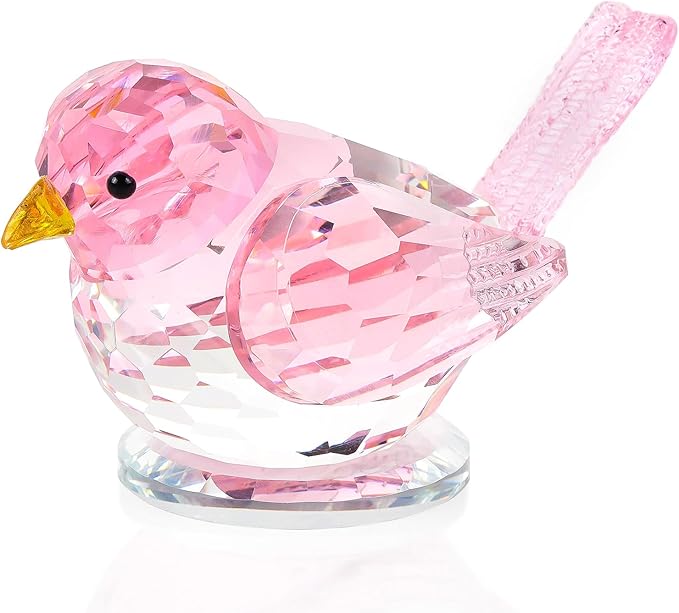 Crystal Pink Birds Figurine Glass Collectible Figurines Paperweights Birthday Gifts for Women Decorative Tabletop Centerpiece for Animal Lovers