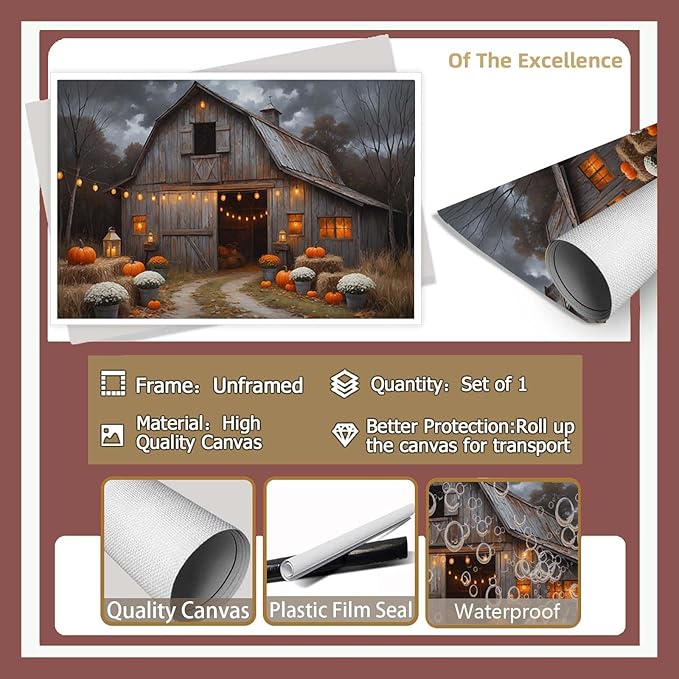 Vintage pumpkin hydrangea barn print abstract nature country artwork home decor farmhouse canvas poster28x40in(70x100cm)- Unframed