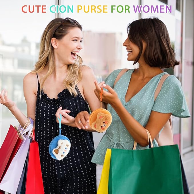 24 Pcs Cute Coin Purse for Women, Kawaii Plush Coin Pouch, Mini Wallet with Zipper Keychain, Small Change Purse for Women on Back to School Halloween Christmas Exchange Gifts