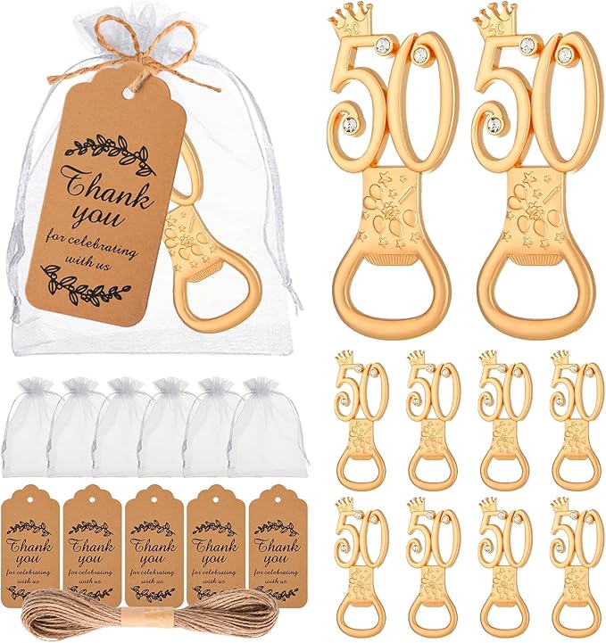 50Pcs 50th Birthday Bottle Opener Set, 50th Golden Bottle Openers Birthday Personalized Party Favors 50th Wedding Anniversaries Souvenirs Favors for Guests Gifts Decorations（50th）