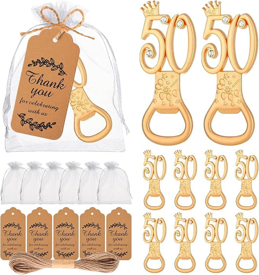 50Pcs 50th Birthday Bottle Opener Set, 50th Golden Bottle Openers Birthday Personalized Party Favors 50th Wedding Anniversaries Souvenirs Favors for Guests Gifts Decorations（50th）