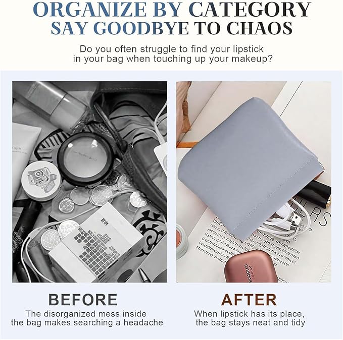 4PCS Leather Pouch, 2026 New Snap Closure Leather Organizer Pouch Self-Closing Mini Cosmetic Bag for Purse, Jewelry Eyeglasses Travel Accessories