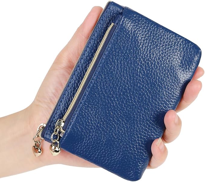 Women's Genuine Leather Coin Purse Zipper Pocket Size Pouch Change Wallet, Royal Blue