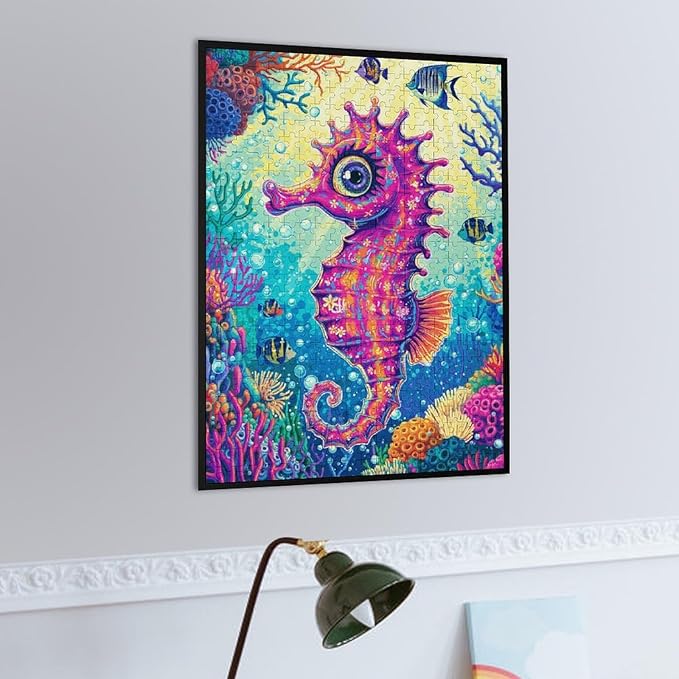 Colored Seahorse Wooden Puzzle 500 Pieces Jigsaw Puzzles for Adults Puzzle Educational Toys Challenging Fun Games Gifts for Elders Kids Family and Friends