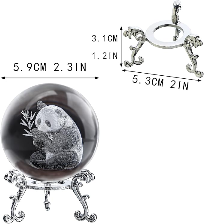 ZEERSHEE 60mm Glass Laser Engraved Panda Ball with Stand Crystal Cute Panda Collectibles Figurines Table Centerpieces Paperweights Decoration for Home Panda Gifts for Women