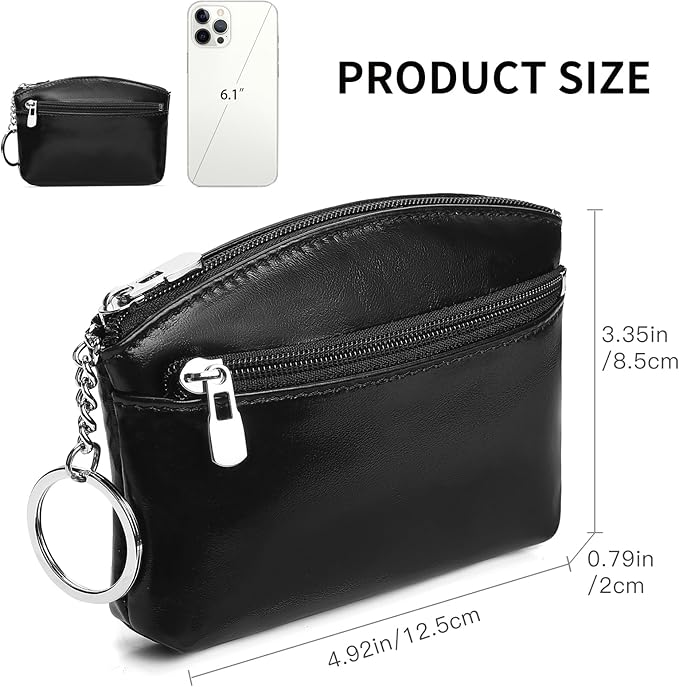 SENDEFN Genuine Leather Small Coin Purse Pouch Change Holder Wallet for Women With KeyChain