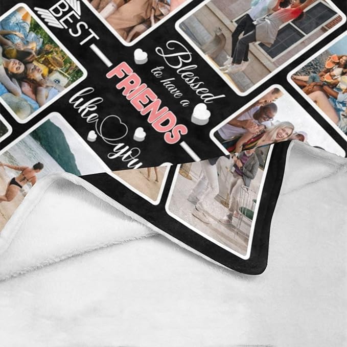 Custom Blanket Gifts with Photos, Personalized Bed Throws for Friends, Custom Souvenir Throw Blanket for Best Friends, 8 Collages Made in USA