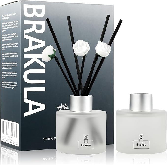 Brakula 2 Pack Reed Diffuser Set, Eucalyptus & Mint Scented, Home Fragrance with 14 Sticks Bathroom Decor, Reed diffusers for Home 6.76 fl oz (Eucalyptus & Mint)