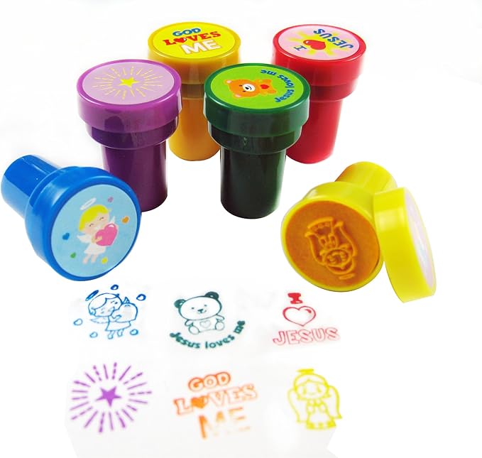 TINYMILLS 50 Pcs Religious Stampers for Kids – Assorted Christian Self Inking Stamps, Religious Prizes, Carnival Prizes, Vacation Bible School VBS, Sunday School & Church Event Giveaways