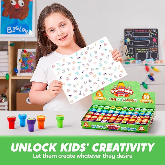 JOYIN 50PCS Dinosaur Stamps for Kids, 50 Different Designs, Fossils, Sea Creatures, Stamps for Dinosaur Party Favors, Easter Egg Stuffers, Halloween, Christmas, Birthday Gifts