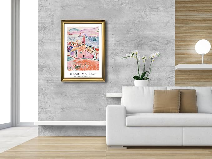Wieco Art Large Framed Wall Art View of Collioure 1905 by Henri Mattise Abstract Colorful Art Matisse Posters Canvas Prints for Wall and Home Office Decorations Bronze Gold Frame