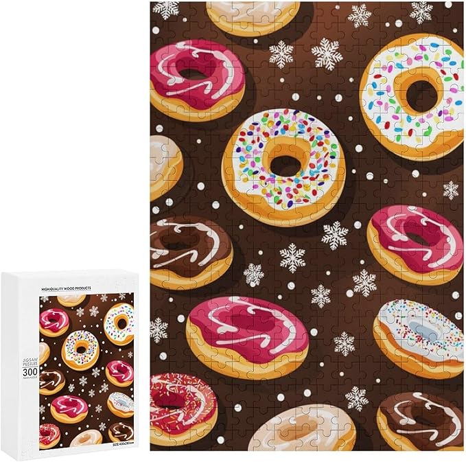 Puzzles for Adults Wooden Jigsaw Puzzle - Christmas Donuts Theme Wooden Puzzle，Suitable for Teenagers and Kids Puzzles，Educational Games，Wall Art Decorations，Holiday Birthday Gifts