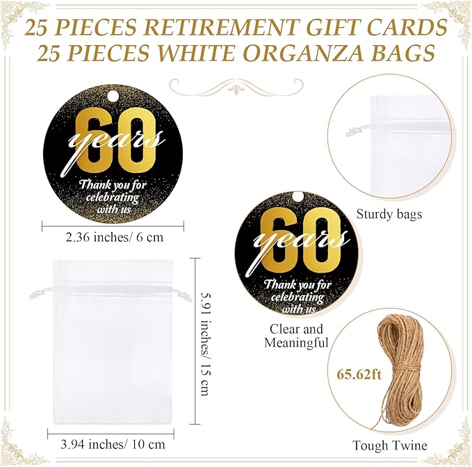 25 Sets 60th Birthday Party Favors for Guests 60th Magnetic Bottle Opener Multifunctional Jar Can Opener Thank You Cards Bag with Twine for Anniversary Party Favors Wedding Shower