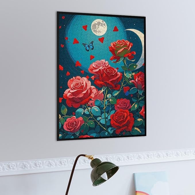 Jigsaw Puzzles for Adults 500 Piece - Butterfly Red Rose Garden Wooden Puzzles, Puzzle Games, Stress Relief Games, Funny Puzzles，Unique Gifts for Wall Art，Family Puzzles