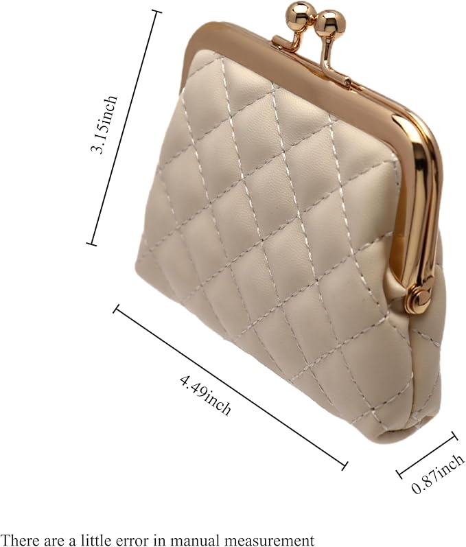 Coin Purse Vintage Bag Lock Wallet Buckle Kiss Lock change purse change holder wallet coin Leather coin wallet(D white)