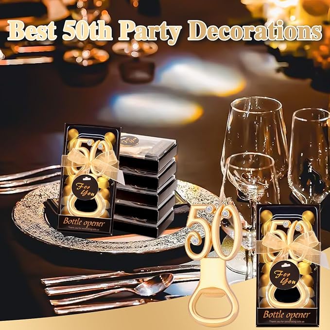 TEADZ 24PCS Gold Zinc Alloy Bottle Opener for 50th Birthday Party Favors & Decorations