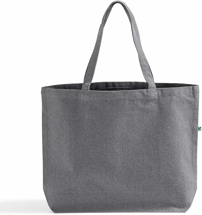 Large Recycled Cotton Canvas Tote Bag with Gusset – 12 Pcs Reusable Bag with Shoulder Straps, Canvas Tote Bags Bulk