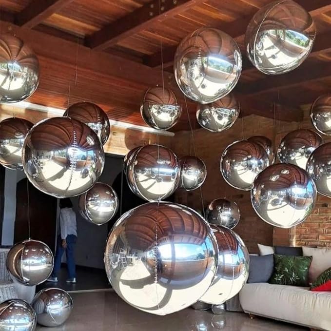 12PCS Silver Foil Balloons 22in 15in 10in Different Sizes Large Silver Foil Metallic Balloons 4D Round Chrome Balloon for Graduation New Year Birthday Party Decorations