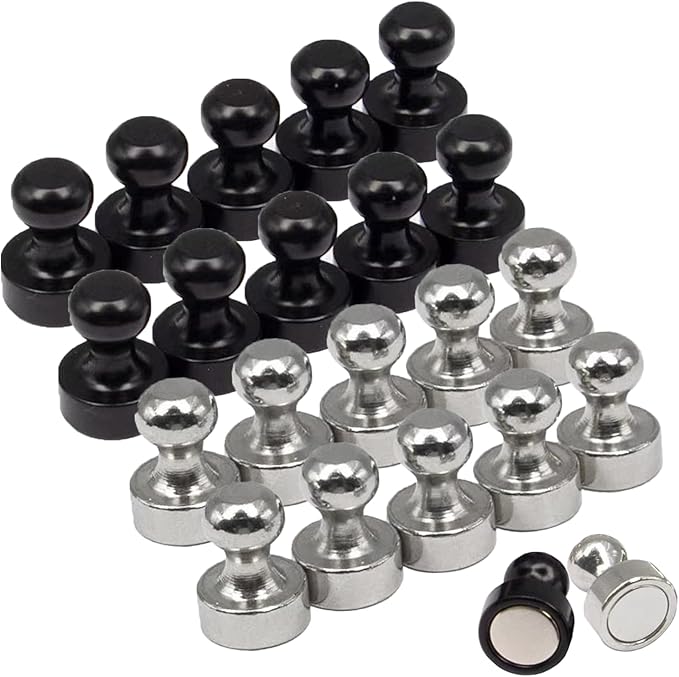 Fridge Magnet, 20Pcs Refrigerator Magnets, Small and Strong Magnets for Whiteboard, Office, Classroom, Map, Kitchen Accessories, Office Accessories, Locker Accessories, Silver & Black