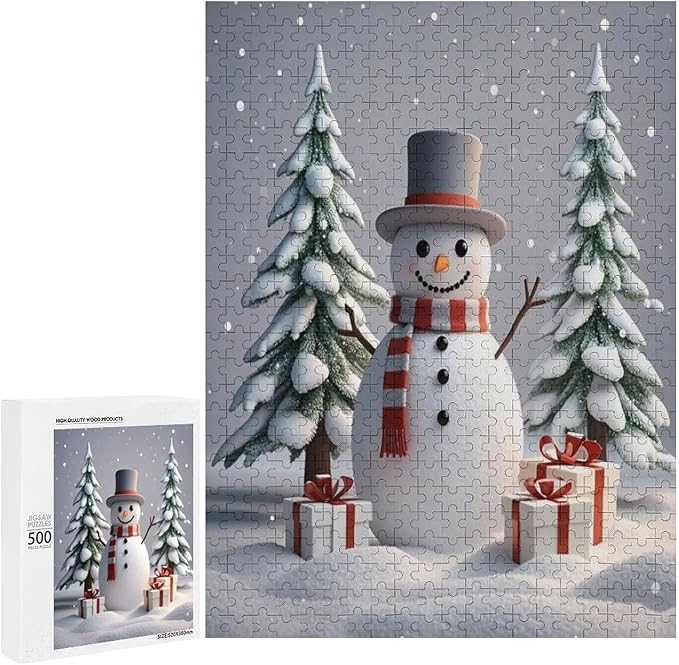 Wooden Puzzles for Adults 500 Pieces, Christmas Winter Snowman, Each Piece is Unique and Perfectly Put Together, are Special Home Decorations, Fun Puzzles, Party Games, Family Toys