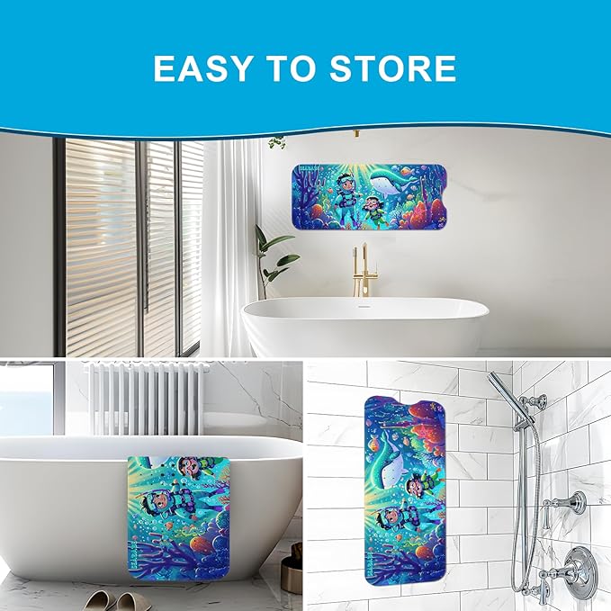 XIYUNTE Baby Bath Mat for Tub Non Slip Kids Bath Mat - 40''x16'' Extra Long Cartoon Diving Baby Bath Tub Mat Eco-Friendly Toddler Bath Mats with Suction Cups & Drain Holes Easy to Clean & Easy Drying