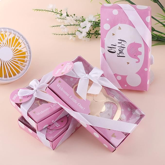 24PCS Elephant Bottle Opener Baby Shower Party Baby Girls Shower Gifts Baby Birthday Return Gifts for Guest Bridal Shower Wedding Anniversary Party Supplies (Pink Crown Elephant, 24)
