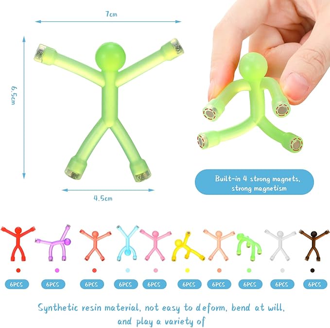 60 Pieces Fridge Magnets Humanoid Cute Men Colorful Refrigerator Magnetic Toys for Kids Translucent Magnetic Magnets for Adults Lockers, Fridge, Office, Whiteboard Decoration