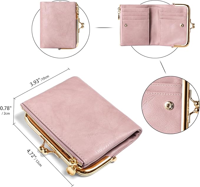 Wallet Women Small RFID Blocking Bifold Leather Wallets for Women Vintage Coin Purse With Zipper and Kiss Lock