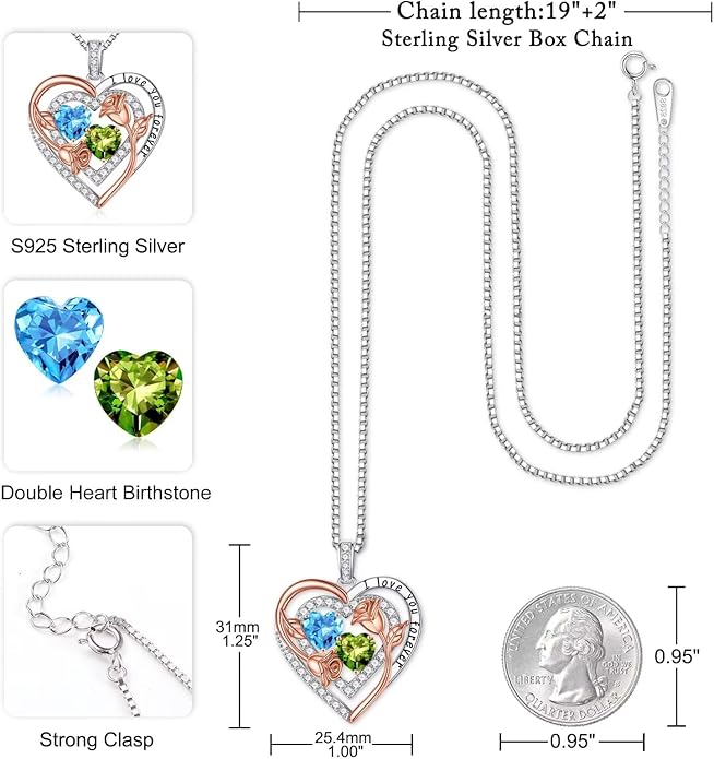 Iefil Valentines Day Gifts for Her - Sterling Silver Birthstone Necklace Anniversary Birthday Gifts for Her Wife Mom Daughter