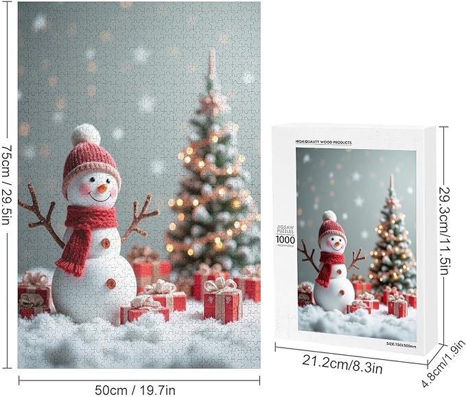 Wooden Puzzles for Adults 1000 Pieces, Christmas Winter Snowman, Each Piece is Unique and Perfectly Put Together, are Special Home Decorations, Fun Puzzles, Party Games, Family Toys