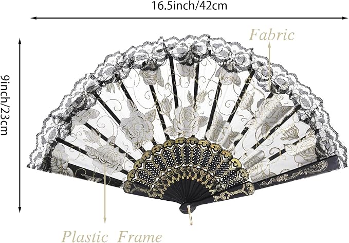 QIRMIZI 30pcs Silk Folding Hand Fans, Silk Fans,Black Rose Fans, Perfect for Weddings, Parties, and Dancing,Black