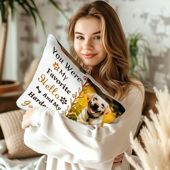 Personalized Memorial Throw Pillow with Photo (Insert Included), Sympathy Gift for Pet Loss, Customized Pillow Pets for Dog Owners (Yellow)