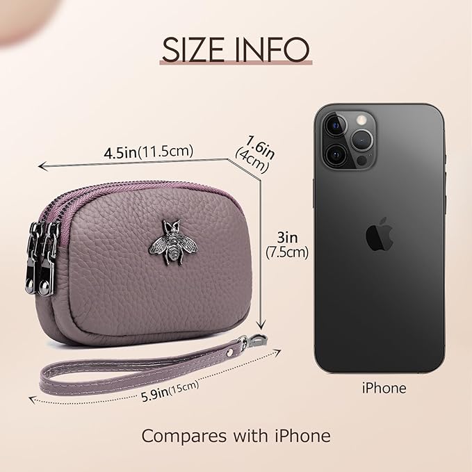 imeetu Women Leather Coin Purse, Small 2 Zippered Change Pouch Wallet