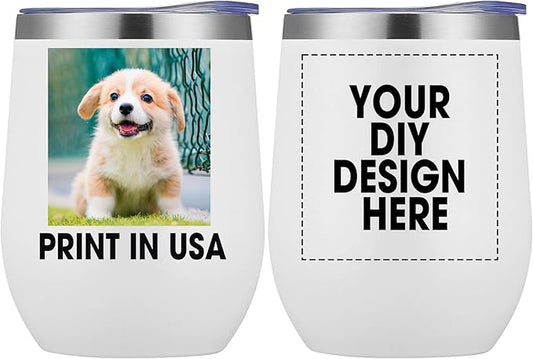 Personalized Wine Tumbler Glasses Print in USA Stainless Steel Travel Customized Coffee Cup with Lid & Straw Double Wall Insulated Mug with Colorful Text Logo Photo