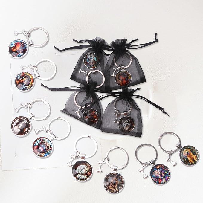 12 Pack 3D Glass Stained Glass Keychain, Car Key Ring Pendant Key Chains for Handbag Bag, Earphone Case Decoration
