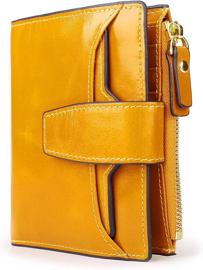 AINIMOER Women's RFID Blocking Leather Small Compact Bi-fold Zipper Pocket Wallet Card Case Purse with id Window
