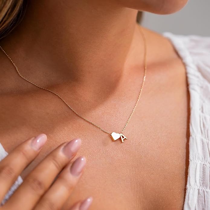 Turandoss Valentines Day Gifts for Kids Teen Girls - Dainty 18K Gold Plated Heart Initial A-Z Pendant Necklace Trendy Jewelry Heart Necklaces Birthday Valentines Day Gifts for Girlfriend Wife Women