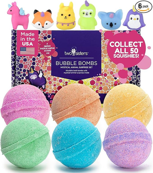 Mystical Bath Bombs for Girls and Boys with Surprise Toys Inside (6 Pack) - Large Bubble Bath Bombs for Kids - Fruity Scents, Fizzies, Made in USA, Mystic Animal - Ideal Holiday Gift by Two Sisters