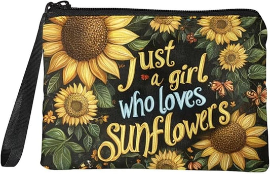 Dolyues Sunflower and Word Change Purses for Women Wristlet Strap Tote Wallet Zipper Coin Purse Credit Cards Bags Organizer Shopping Carrier Bag Wallets Change Pouch