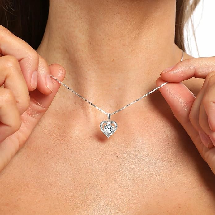 Moissanite Necklace for Women 1.0ct D Color, Sterling Silver Heart Necklace, Anniversary Gifts for Women, Making It A Perfect Gift for Your Wife, Girlfriend Mom