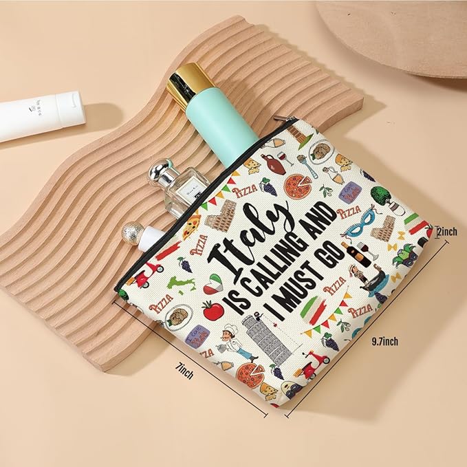 DJHUNG Italy Travel Cosmetic Bag - Italy Themed Gifts for Women, Friends, Sister, Bachelorette Party Favors, Girls Trip