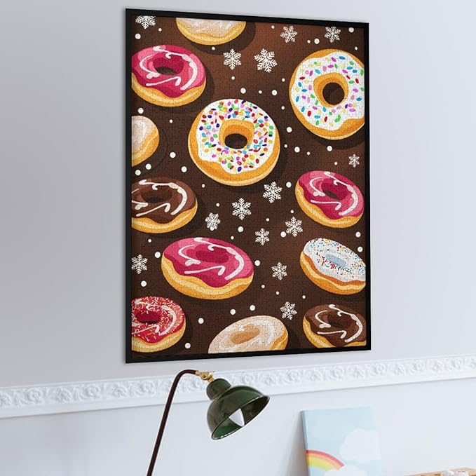 Puzzles for Adults 1000 Pieces Wooden Jigsaw Puzzle - Christmas Donuts Theme Puzzle，Party Games，Family Toys，Educational Puzzles，Stress Relief Wooden Puzzle，Gifts for Family and Friends