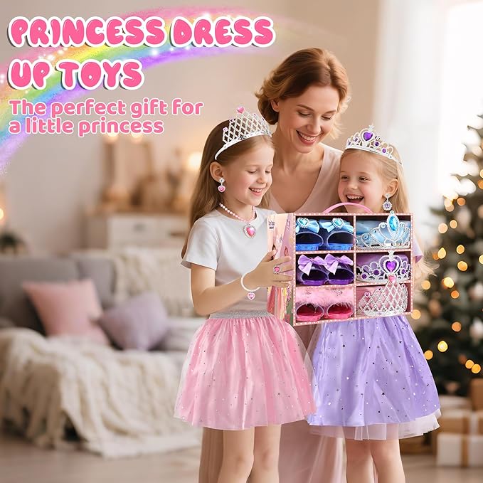 Princess Dress Up Clothes for Girls 4-6: Princess Toys Kit with Shoes, Skirts, Crown & Play Jewelry, Gifts for Girl