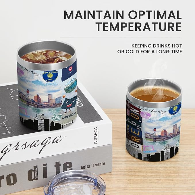 12oz Coffee Mug Oregon State Insulated Coffee Cups, United States Map Travel Mug Landmark, Birthday Gifts Cute Mugs with Lid and Straw Gifts for Mom