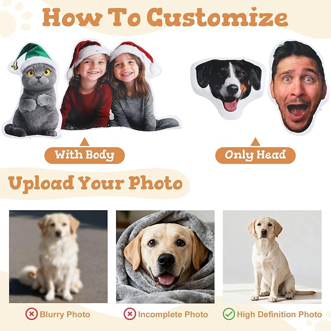 Custom4U Custom Pet Pillow with Picture Funny Shaped Pillow Personalized Custom Body Pillow Customized Pet Pillow with Photos (16inches)